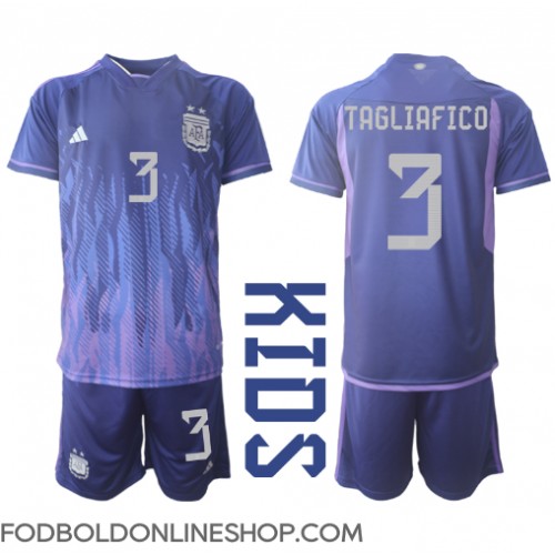 Argentina Nicolas Tagliafico #3 Udebane Trøje Børn VM 2022 Kortærmet (+ Korte bukser)